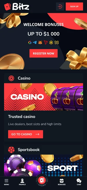 Бонус за реєстрацію на сайті Bitz Casino