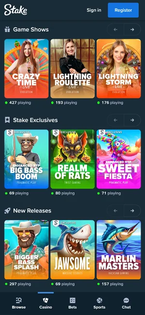 Головна сторінка сайту Stake Casino